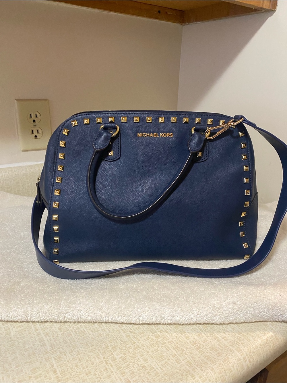 Michael Kors Navy Saffiano Leather Studded Shoulder bag
